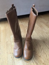 So Linn Brown Faux Leather Girls' Tall Riding Boot with Side Zip Closure, Size 6