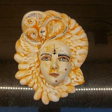 Vintage Porcelain Ceramic Wall Mask  Venetian Style Swans as Hair Kitsch Retro