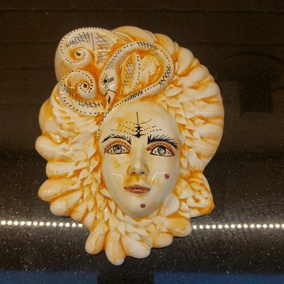 Vintage Porcelain Ceramic Wall Mask  Venetian Style Swans as Hair Kitsch Retro - Image 1 of 4