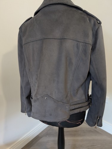 Warehouse Grey Suedette Biker Jacket Size 16 - Picture 8 of 12