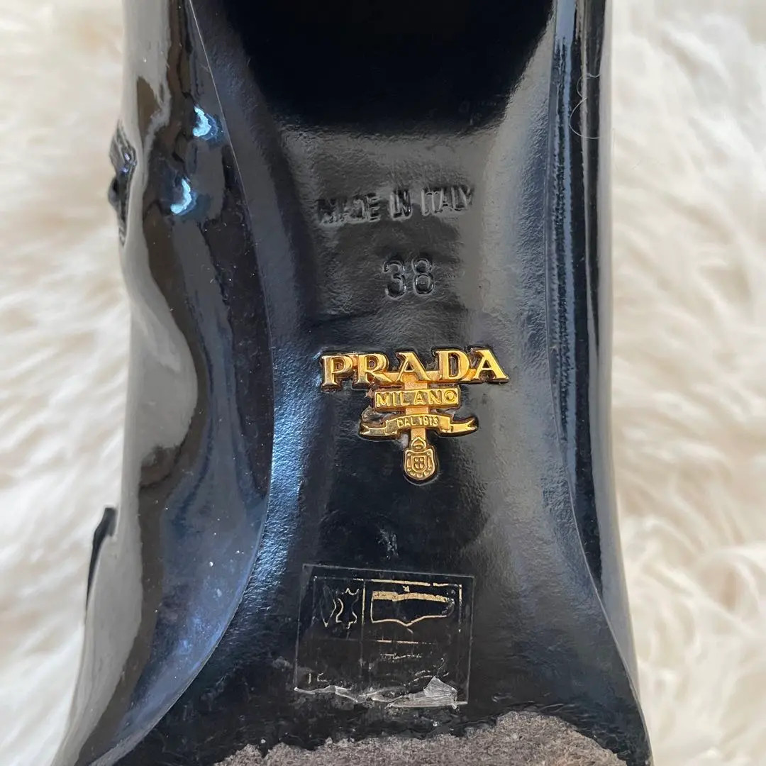 PRADA Short Boots Shoes Chain EU 38.0 US 8.0 Leather Black Auth Excellent FS thumbnail 8