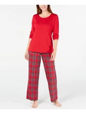 FAMILY PJs Womens Red T-Shirt Top Straight leg Pants Knit Pajamas S
