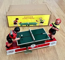 Playing Ping-Pong Key Wind-Up Tin Toy with Key and Original Box