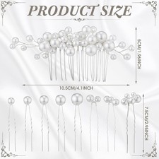 Wedding Hair Accessories, Hair Clip Set of 9 Including Pearl Comb and Pins fo...