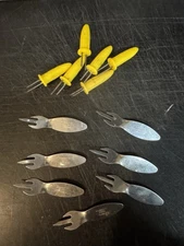 Lot Of 13 Corn On The Cob Holders 7 3 Prong Stainless Steel 6 Yellow Corn