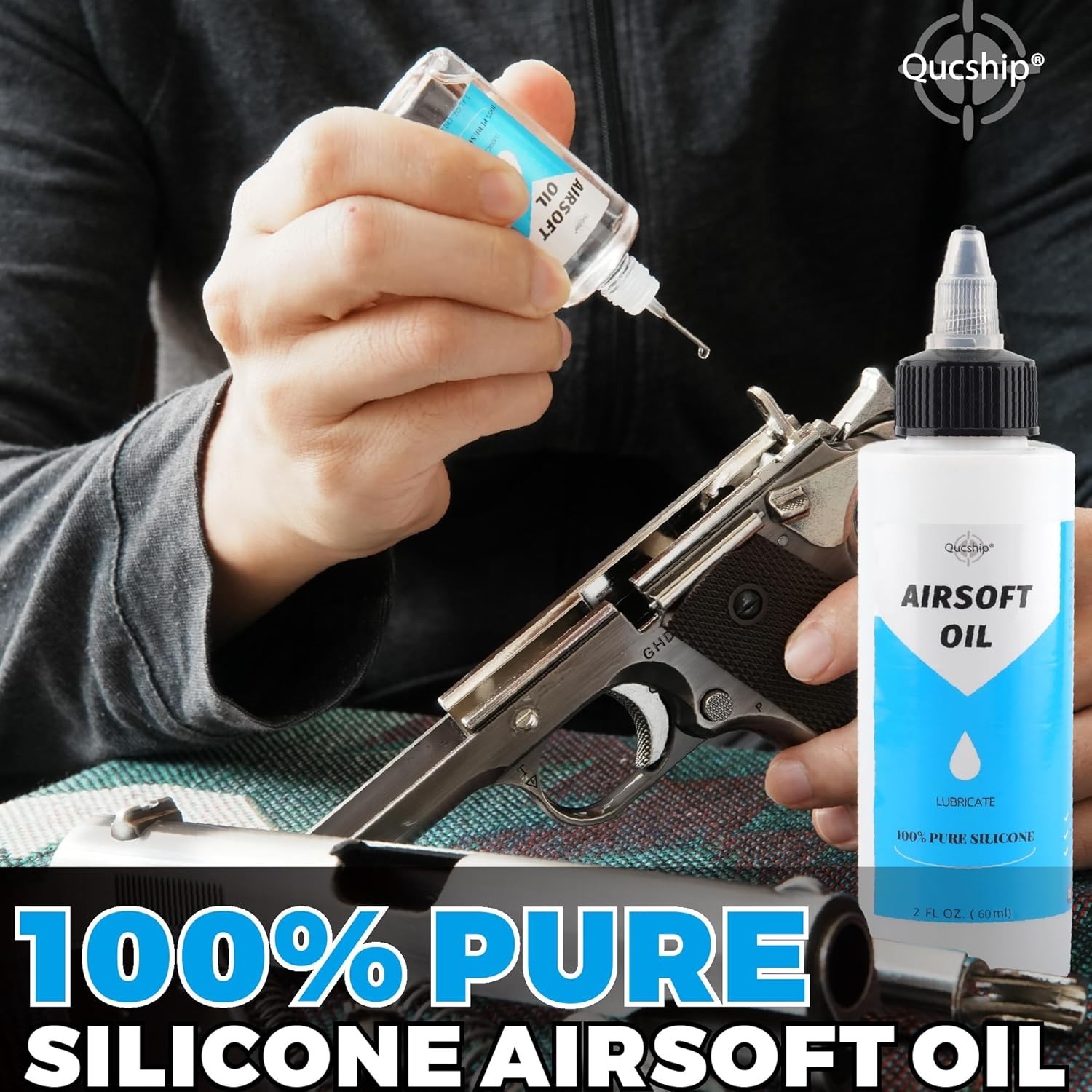 Airsoft Oil 2 Oz & 1 Oz Needle Oiler 100% Silicone Air Gun Oil, Multi-Purpose Ai