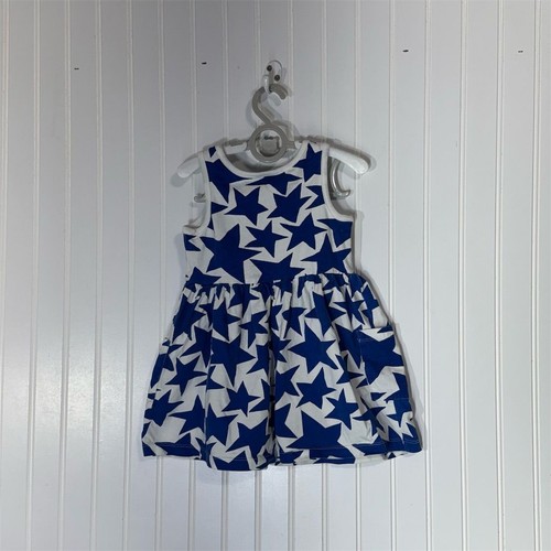 Hanna Andersson 3T Star Print Tank Dress Blue White 100% Cotton Pockets USA - Picture 2 of 9