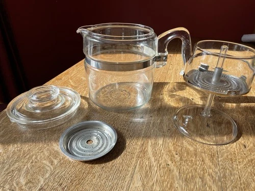 VTG PYREX Flameware 7756 Glass Stove Top Coffee Percolator 6 Cup Complete READ!