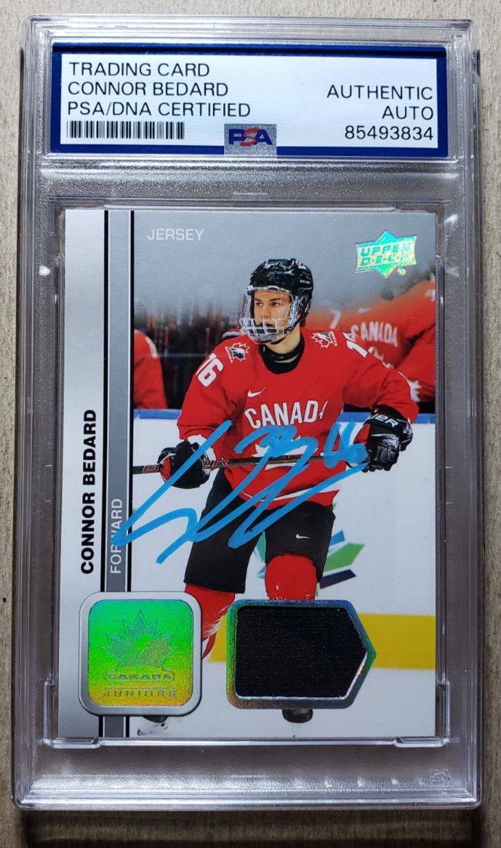 Connor Bedard Autographed Signed Canada 2023 Team Juniors Jersey Card PSA/DNA Auto 
