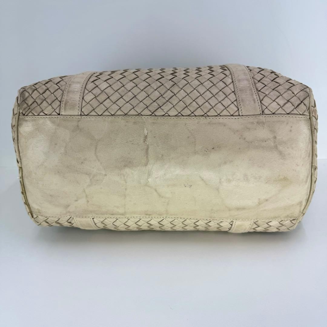 BOTTEGA VENETA Leather Handbag Beige Intrecciato Woven Tote Classic Authentic thumbnail 7