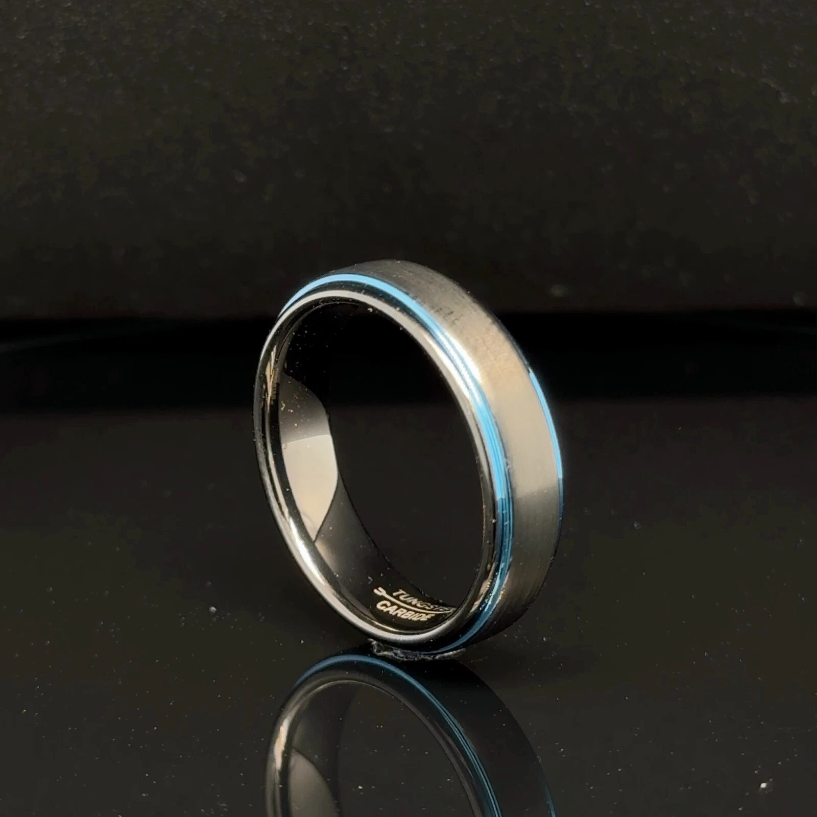 6mm Black Tungsten Ring Blue Ion Plating Brushed Polished Finish Durable Ring