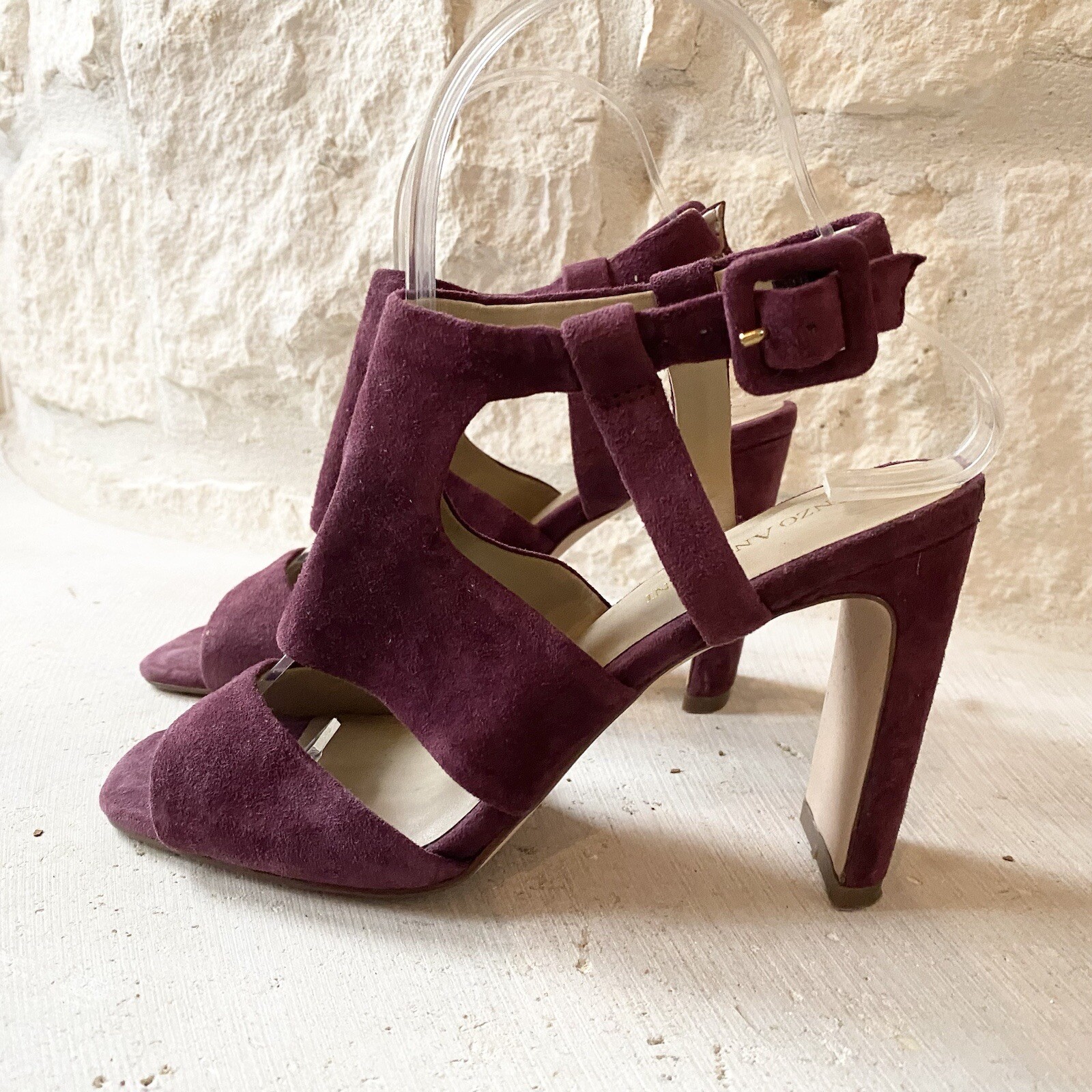 Enzo Angiolini Trudy Maroon Purple Leather Block Heel Sz EU 37