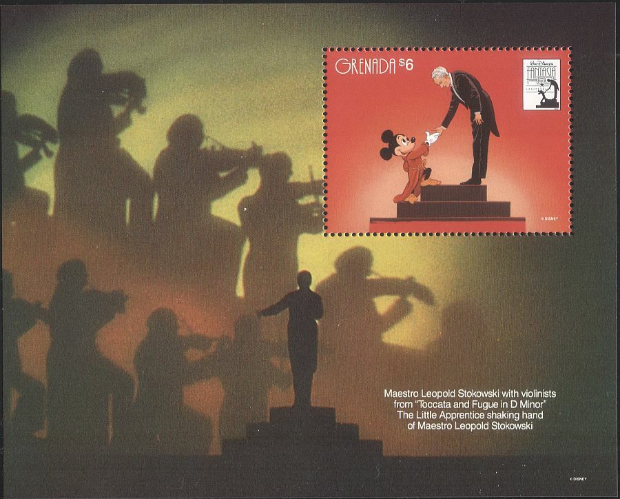 Grenada 1991 Disney/Mickey/Fantasia/Music/Films/Cinema/Cartoons 1v m/s (b2229g)