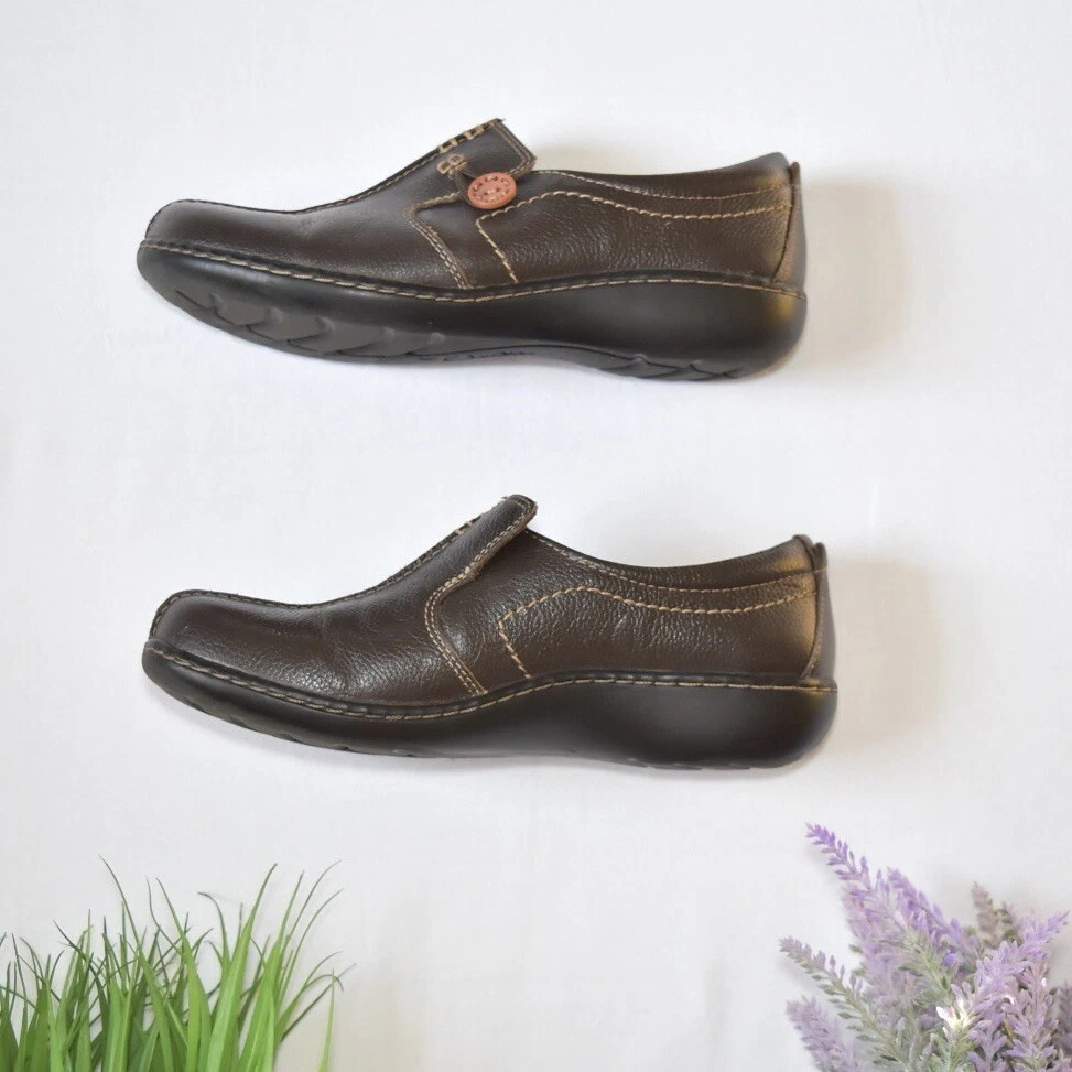 Mocassini da donna Clarks in pelle marrone super comodi taglia 7M