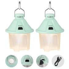 2PACK 450LM Rechargeable Camping Lantern Magnetic Top Hook 5 Lighting Mode USB C
