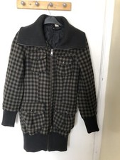 Divided By H&m Wool Coat, Front Buttoned Pockets, Brown&green Check, Euro S 34.