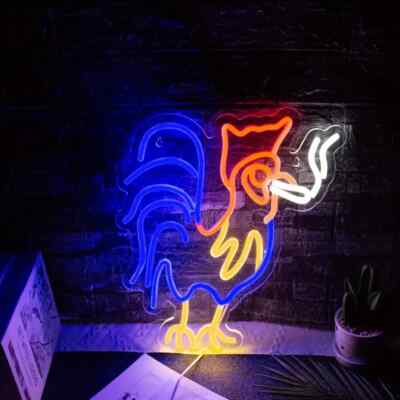 Rooster Chicken Neon Sign Red Blue Led Light Wall Decor Animal Sign Room Decor