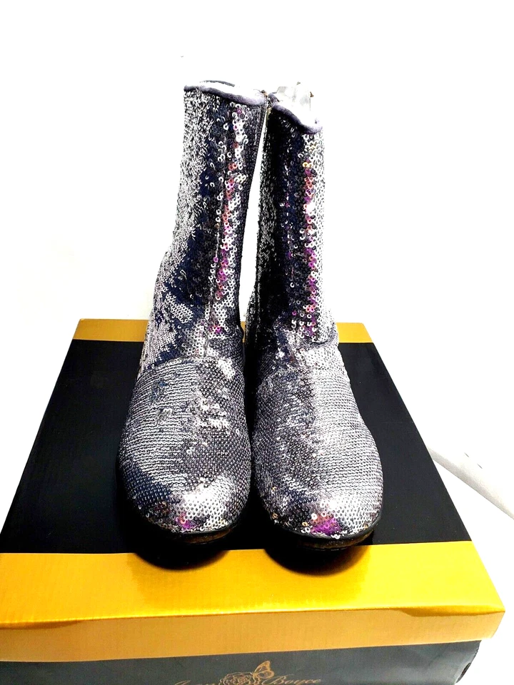 Womens Joan Boyce Size 6 Silver Sequins Disco Cold Weather Boots Faux Fur Lined - Image 2 of 4