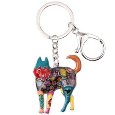 Enamel Alloy Siberian Husky Dog Keychains Car Key Ring Pets Jewelry Charms Gifts