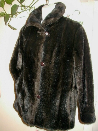 Vtg 60s Faux Brown Mink Fur swing Pin up girl Car coat Tissavel France Bust 40 - Picture 2 of 7