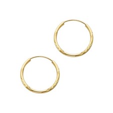 14K Yellow Gold 1.5mm Diamond Cut Hoop Earrings for girls