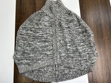 Banana Republic Womens XS Gray Full Zip Poncho Cape Sweater Alpaca High Neck