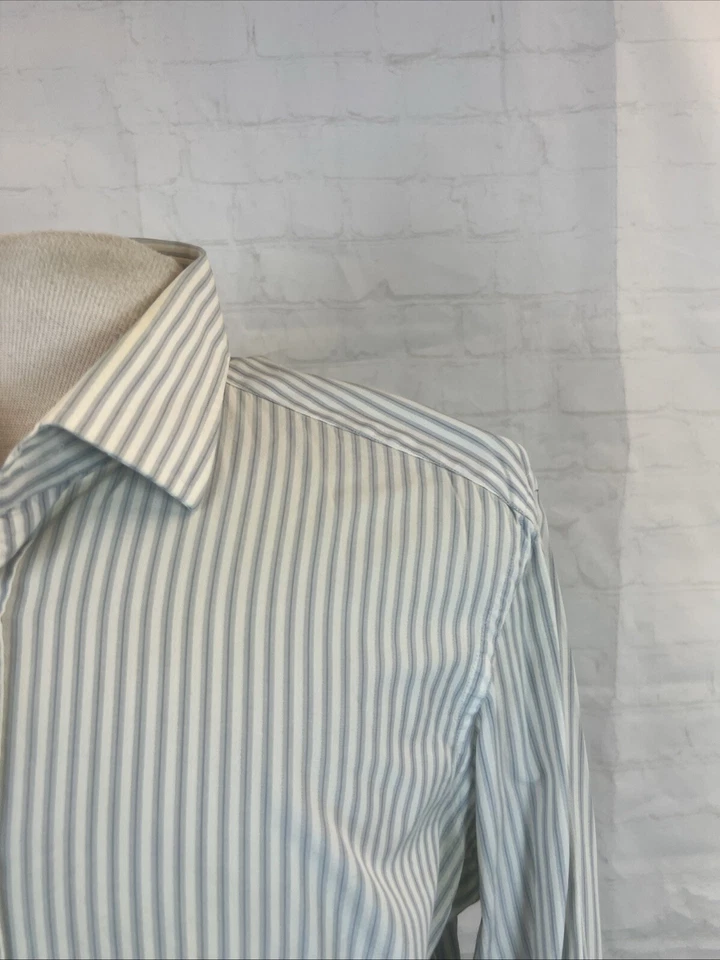 Burberry Men's White & Gray Stripe Cotton Dress Shirt 16.5 - 42 $295 - Image 2 of 4