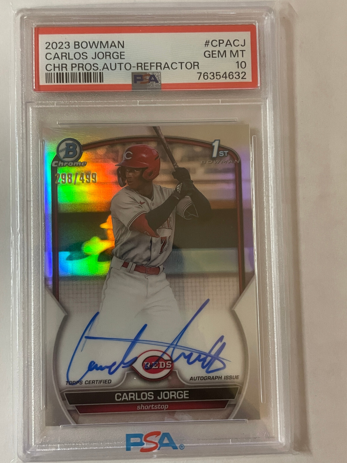 Carlos Jorge 2023 Bowman Chrome Prospects 1st Autograph Refractor /499 PSA 10