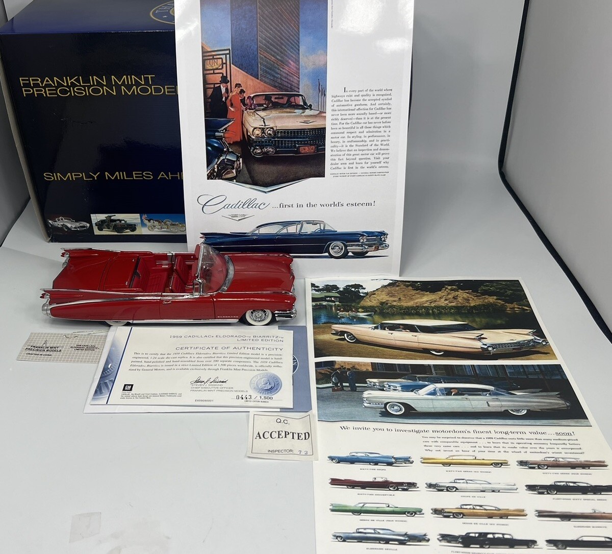 Franklin Mint 1959 Cadillac Convertible Biarritz Red LE RARE 1:24