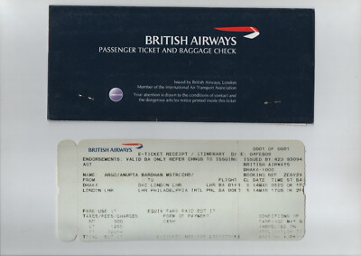 British Airways Ticket Jacket Wallet with Boarding Pass