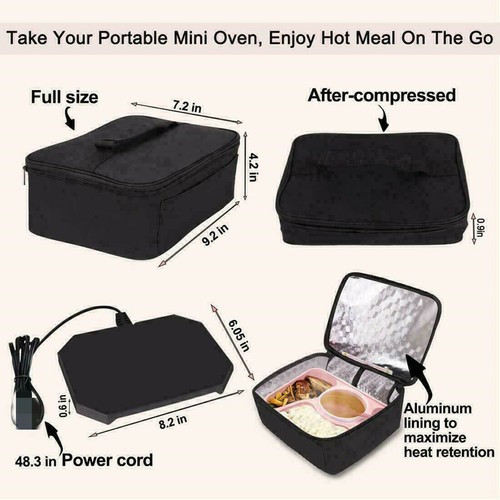 Portable Electric Hot Heated Heating Lunch Box 12V Car Microwave Oven Lunch Bag - Picture 3 of 10