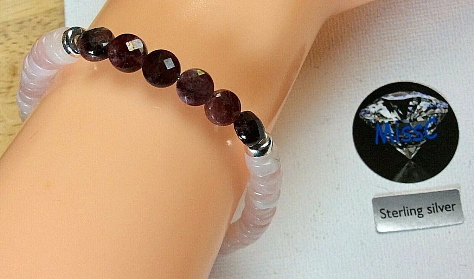 ROSE QUARTZ AND GARNET 925 STERLING SILVER BRACELET HANDMADE BY MISSC - Image 3 of 4