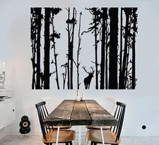  Vinyl Wall Decal Forest Landscape Trees Deer Animal Art Decor Stickers (1245ig)