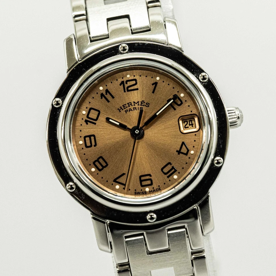 Reloj para mujer Hermes Clipper CL4.210 esfera rosa cuarzo fecha 24 mm sin tarifas *COMO NUEVO* Foto 3 de 4