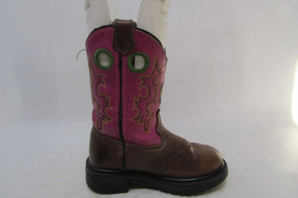 John Deere Youth Size 9 M Pink Brown Leather Buckaroo Cowboy Western Boots - Image 4 of 4