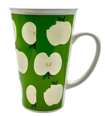 MSRF Design Studios Tall Mug White & Green Apples Latte Coffee Tea Cup  20 oz