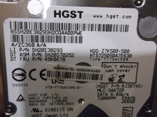 HGST 0J38745 HTS7250A7E630 HARD DRIVE TYPE TT7SAE500 500GB 7200 RPM (BIN155) - Picture 3 of 4
