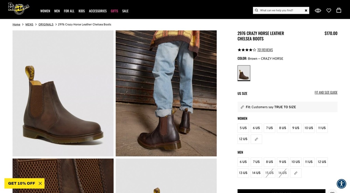 Dr Martens 2976 Gaucho Crazy Horse Brown Leather Chelsea Boots US Men\'s 10 Amazon.com | Dr. Martens Unisex-Adult 2976, Gaucho Crazy  main image 3