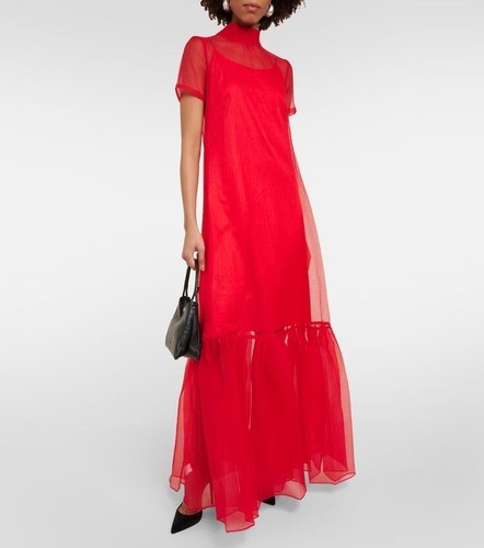 Cottagecore Women Red Organza Sheer Dress Wedding Evening Parties Shift Dress