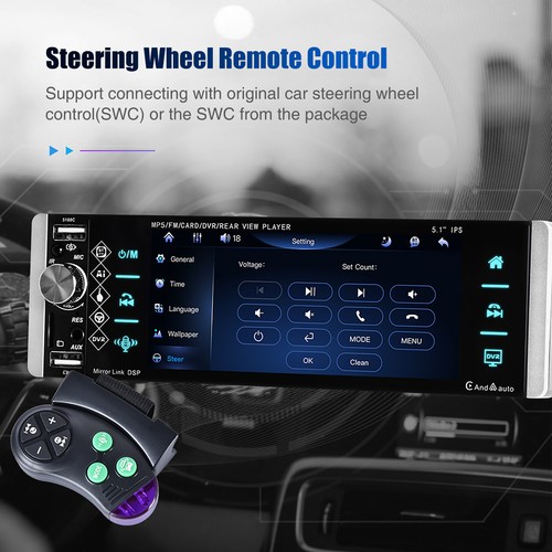 Single 1DIN Carplay/Android Auto Car Stereo Radio Bluetooth IPS Touch Screen 5" - Picture 12 of 15