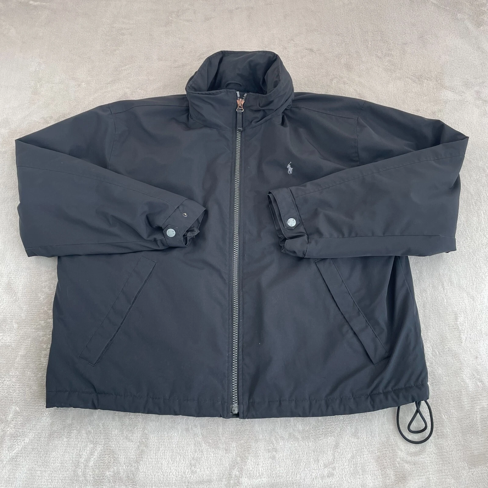 VTG Ralph Lauren Polo Insulated Windbreaker Jacket Men 2XL Black Zip Away Hood