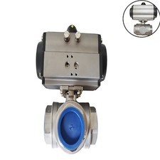 2" NPT 3-Way Pneumatic Actuated Ball Valve Double Acting 1000PSI Stainless Steel