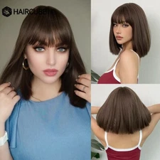 Haircube Brown Hair Wigs Women's Short Bob Full Hari WIGS with Bangs Cosplay