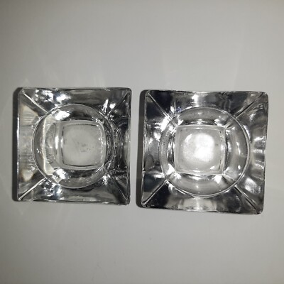 Salt Cellar 2 Square Pressed Clear Glass Heavy Glass Antique 