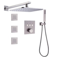 LED Thermostatic Shower System Wall Mounted Btahroom Shower Set Brushed Nickel