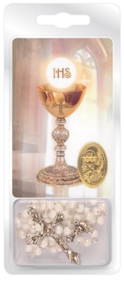 Erstkommunion Rosenkranz Perlen Geschenk Junge Mädchen weiß & laminiert Gebetsblatt