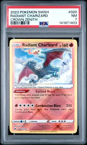 2023 POKEMON SWORD & SHIELD CROWN ZENITH #020 RADIANT CHARIZARD PSA 7