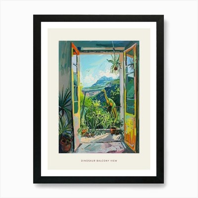Dinosaurier & der Balkon Gemälde 2 P gerahmt Wandbild Poster Leinwanddruck Bild