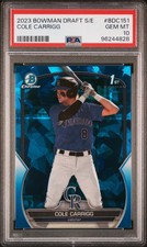 2023 BOWMAN DRAFT SAPPHIRE ED #BDC151 COLE CARRIGG PSA 10