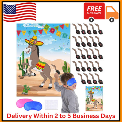 KUUQA Pin the Tail on the Donkey Party Game, Mexican Donkey Party Supplies, Birt